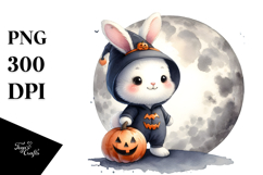 Watercolor Bunny on Moon, Transparent PNG Product Image 1