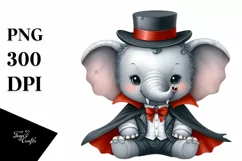 Funny Baby Elephant Dressed as Vampire Watercolor Art | Product Image 1