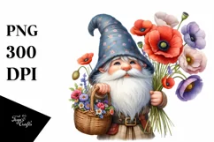 Detailed Watercolor Gnome with Poppy | Clipart Product Image 3