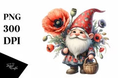 Detailed Watercolor Gnome with Poppy | Clipart Product Image 3