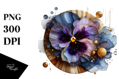 Abstract Glossy Pansy on Round Wood PNG Product Image 1