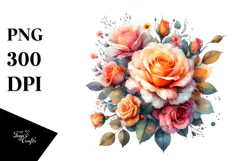 Colorful Watercolor Orange Roses PNG Product Image 1
