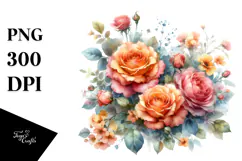 Colorful Watercolor Orange Roses PNG Product Image 1