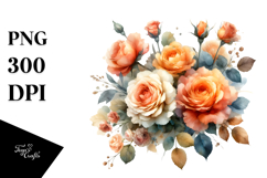 Colorful Watercolor Orange Roses PNG Product Image 1