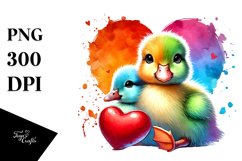 Watercolor Baby Duck with Big Heart PNG Product Image 1