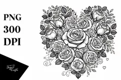 Lineart Heart with Roses PNG Product Image 1