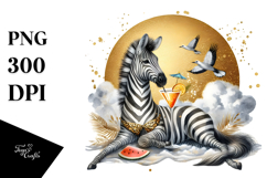 Watercolor Zebra with Beachwear Cocktail PNG Product Image 1