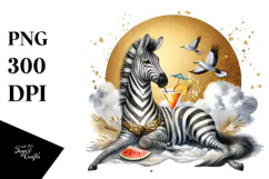 Watercolor Zebra with Beachwear Cocktail PNG Product Image 1