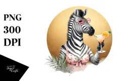 Watercolor Zebra with Beachwear Cocktail PNG Product Image 1
