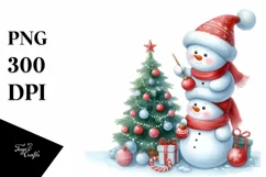 Cute Baby Snowman Decorating Christmas Tree PNG Product Image 1