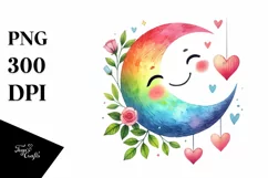 Colorful Smiling Half Moon with Hearts PNG Product Image 1