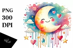 Colorful Smiling Half Moon with Hearts PNG Product Image 1