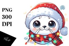 Adorable Baby Seal in Christmas Attire PNG Product Image 1