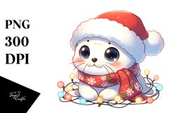 Adorable Baby Seal in Christmas Attire PNG Product Image 1