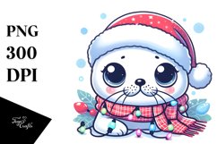 Adorable Baby Seal in Christmas Attire PNG Product Image 1