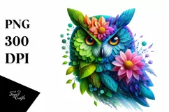Vibrant Owl with Flowers PNG Product Image 3