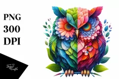 Vibrant Owl with Flowers PNG Product Image 3