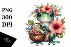 Cute Baby Frog Hibiscus Bouquet Clipart Product Image 1