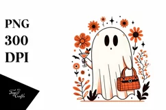 Retro Simple Ghost with Purse Holding Cocktail PNG Product Image 1