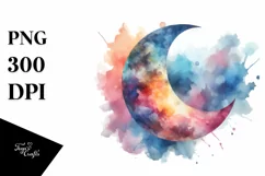 Colorful Watercolor Moon Abstract | Sublimation | Clipart Product Image 1