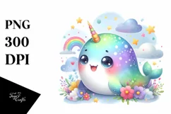 Colorful Baby Narwhal Smiling | Clipart Product Image 1