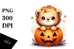 Halloween Lion with Pumpkin PNG Product Image 1