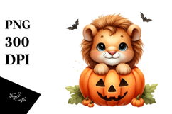 Baby Lion Popping Out of Halloween Pumpkin Product Image 1