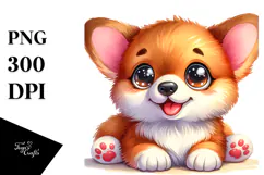 Cute Cartoon Pembroke Welsh Corgi with Big Eyes PNG Product Image 1