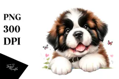 Happy Baby Saint Bernard with Big Eyes, Watercolor PNG Product Image 1
