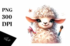 Funny Detailed Lamb Watercolor Summer Sticker Clipart Product Image 1
