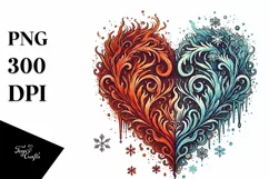 Vintage Hand-Drawn Heart on Fire and Ice, Summer PNG Product Image 1