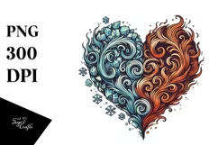 Vintage Hand-Drawn Heart on Fire and Ice, Summer PNG Product Image 1