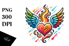Colorful Heart with Wings PNG Product Image 1