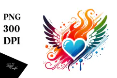 Colorful Heart with Wings PNG Product Image 1