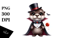 Funny Vampire Otter Baby Watercolor Clipart Product Image 1