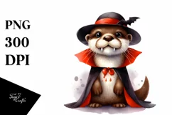 Funny Vampire Otter Baby Watercolor Clipart Product Image 3