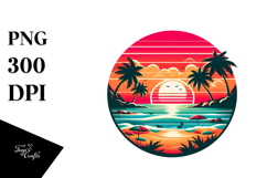 Retro Tropical Beach Sunset PNG Product Image 1
