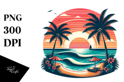 Retro Tropical Beach Sunset PNG Product Image 1