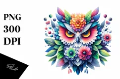 Vibrant Owl with 3D Flowers PNG Product Image 3
