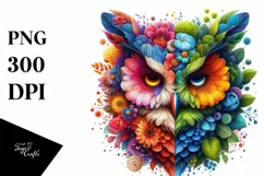 Vibrant Owl with 3D Flowers PNG Product Image 3