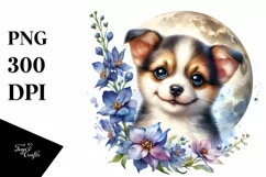 Watercolor Delphinium Moon Baby Dog Sticker Product Image 3