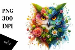 Vibrant Owl with Flowers PNG Product Image 3