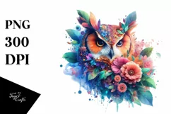 Vibrant Owl with Flowers, PNG Product Image 1