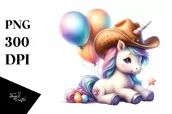 Cute Baby Unicorn with Cowboy Hat | Clipart Product Image 1