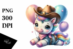 Cute Baby Unicorn with Cowboy Hat | Clipart Product Image 1