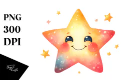 Smiling Whimsical Star Watercolor PNG Product Image 1