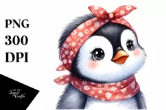 Watercolor Penguin Thoughtful Bandana Clipart Product Image 3