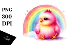 Cute Pink-ish Chicken on Rainbow PNG Product Image 1