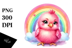 Cute Pink-ish Chicken on Rainbow PNG Product Image 1