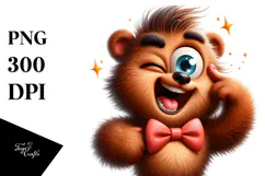 Goofy Cartoon Bear with Bow Tie PNG Product Image 1